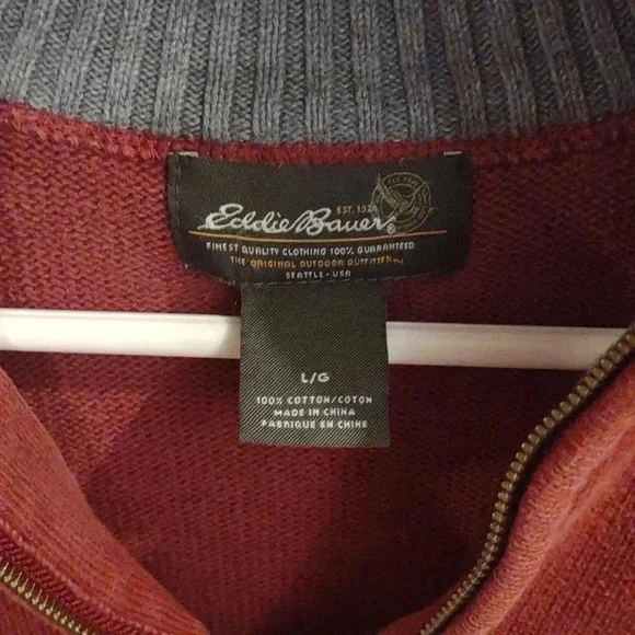 Eddie Bauer men's‎ large rustic red quarter zip long sleeve cotton sweater - Picture 3 of 4